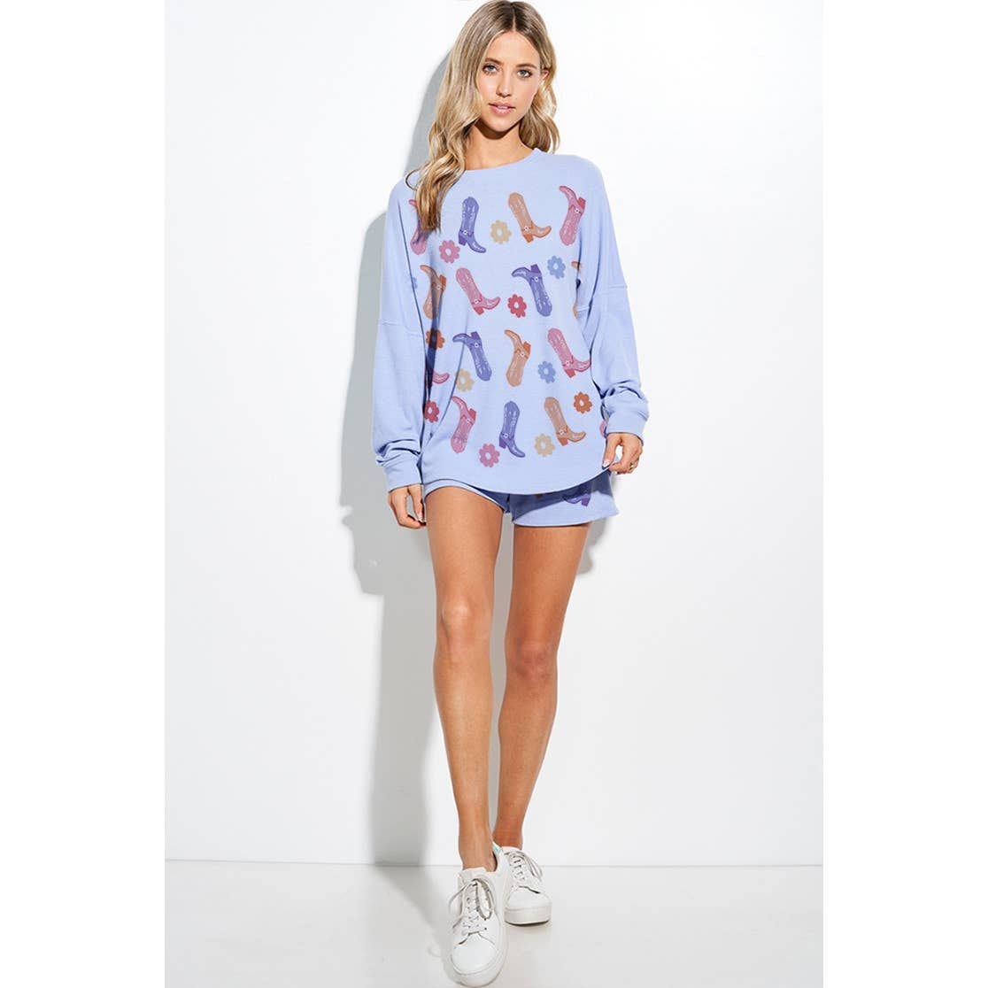 Phil Love – wholesale Lounge set – Women's – Cowgirl boots print lounge short pants set 1