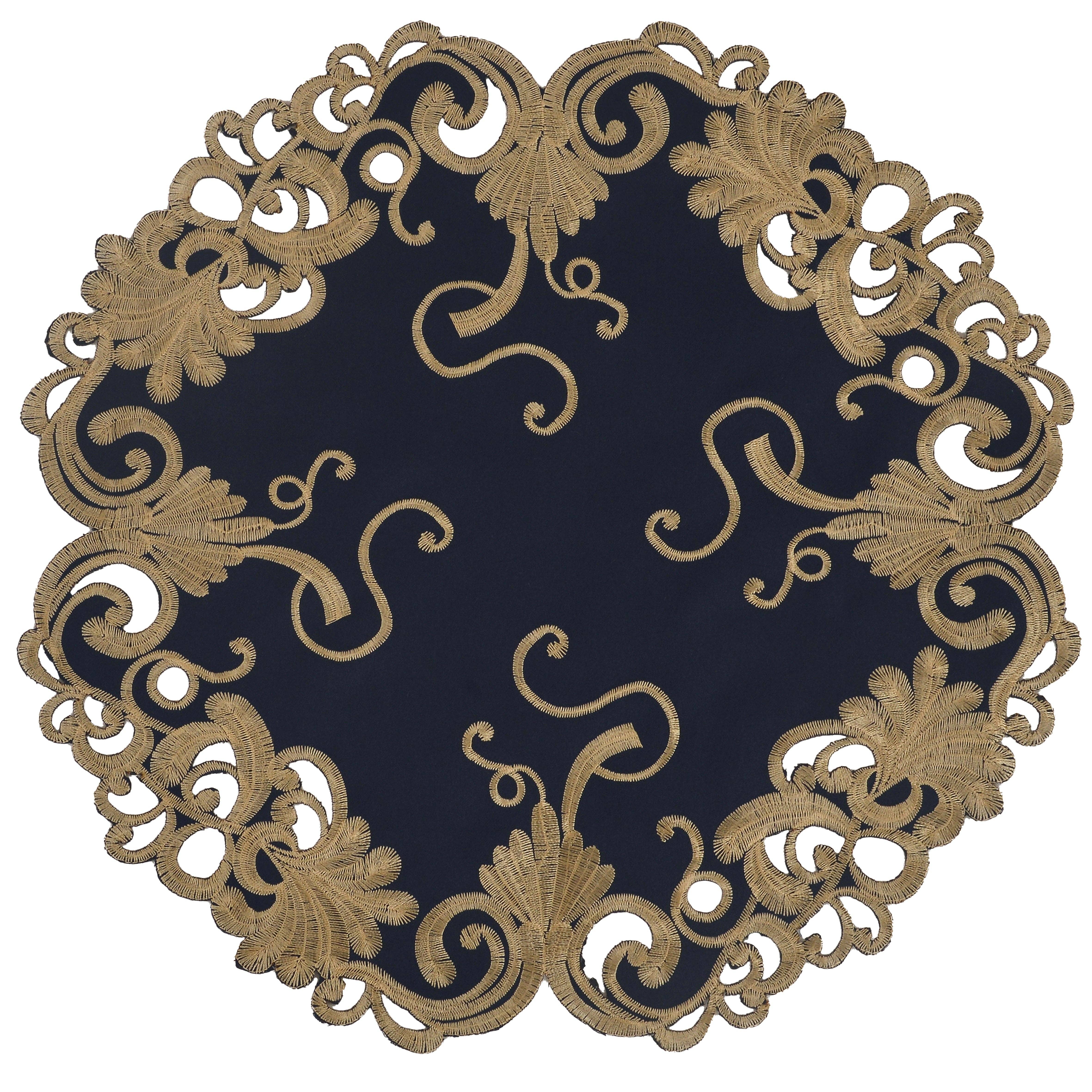 Decozen - Wholesale Placemat - Vintage Opulence – Gold Lace Blue Round Doilies, The Vintage Opulence Collection European Embroidery Décor 15 inch7