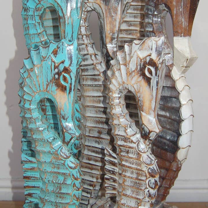 Batik Indah - Wholesale Decorative Figurine - Standing Wooden Sea Horses - Nautical - 100cm, 80cm and 60cm
