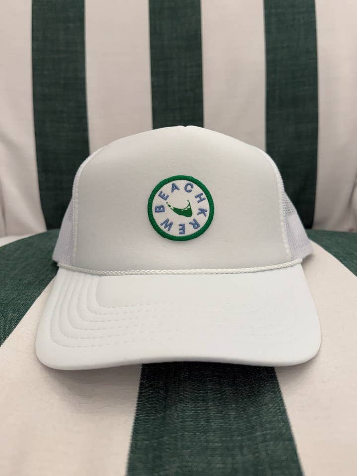 NANTUCKET ISLAND PATCH TRUCKER HAT - WHITE for wholesale by Beach Krew