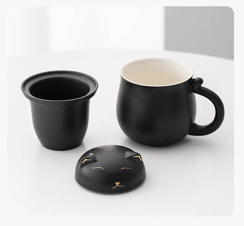 Gohobi （We cover U.S. import duties） - Wholesale Tea Set - Gohobi Lucky Black & White Cat Tea Cup With Infuser16