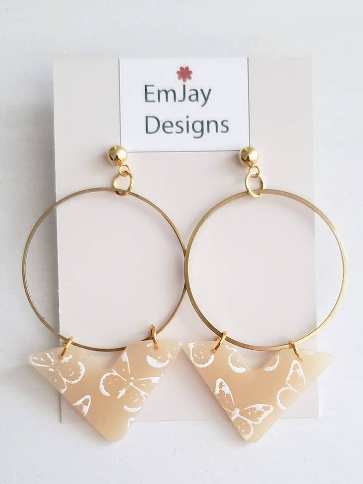 Butterfly Printed Chevron Polymer Clay Earrings for wholesale by EmJay Designs