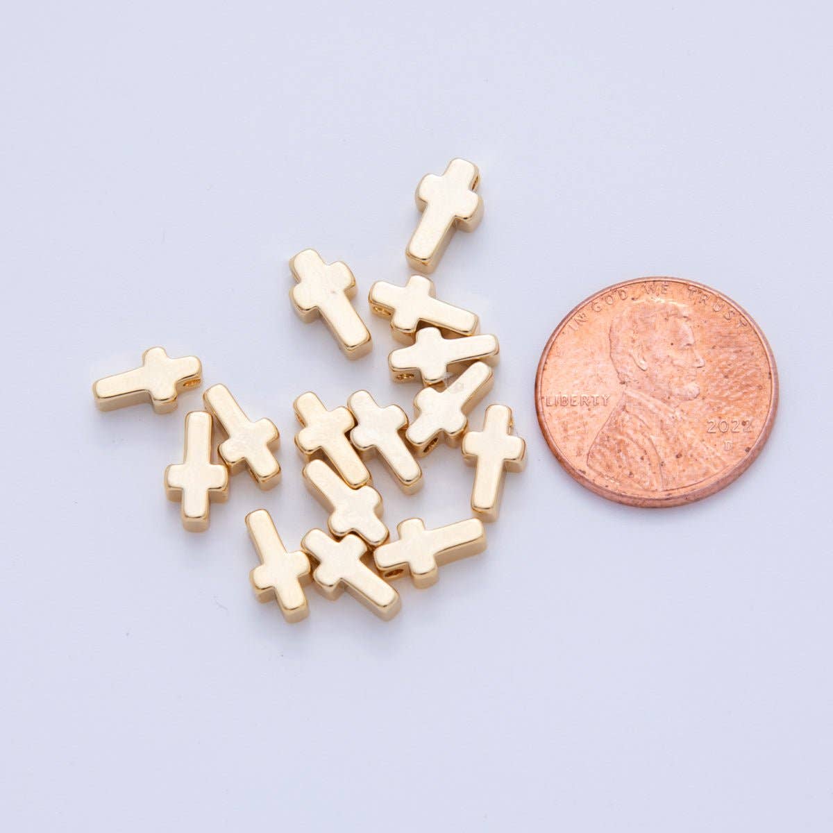 Aim Eternal - Wholesale Individual Charm/Pendant - 18K Gold Filled 8.5 Minimalist Religious Cross Bead Spacer Set by 10 Pieces | B7492
