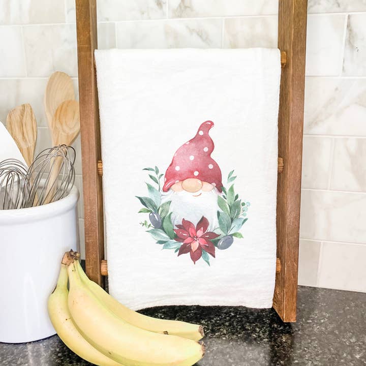 Gnome with Poinsettia - Cotton Tea Towel for wholesale by Indigo Tangerine