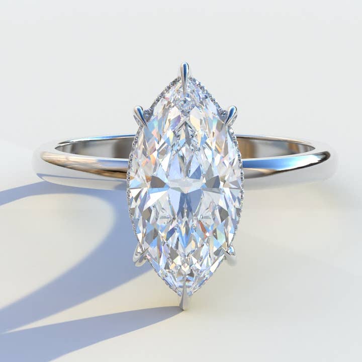 3,5 karat E/VVS marquise-slipad dold halo & klofattning labbodlad diamantfattning ring - Meraviglioso för wholesale av Mohana Jewels - Luxury