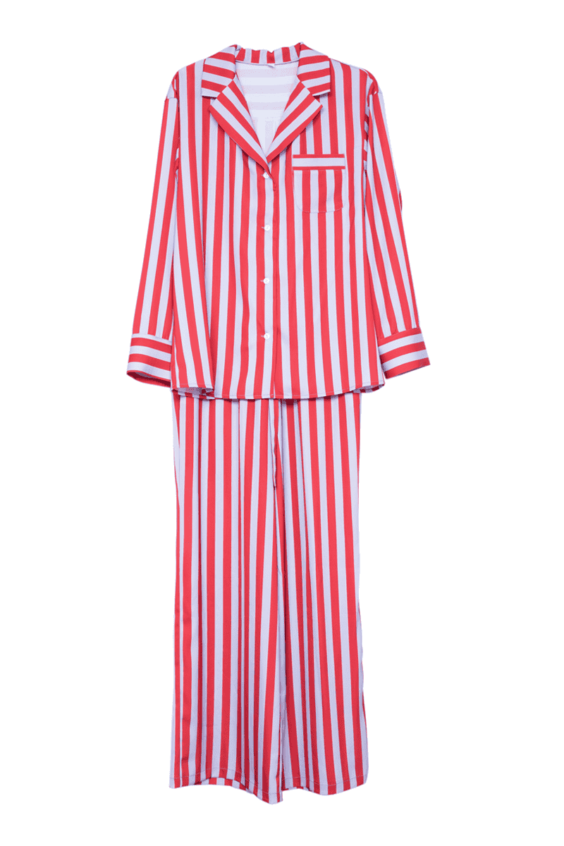 Lilac Striped Satin Cute Christmas PJ Set for wholesale on Faire0
