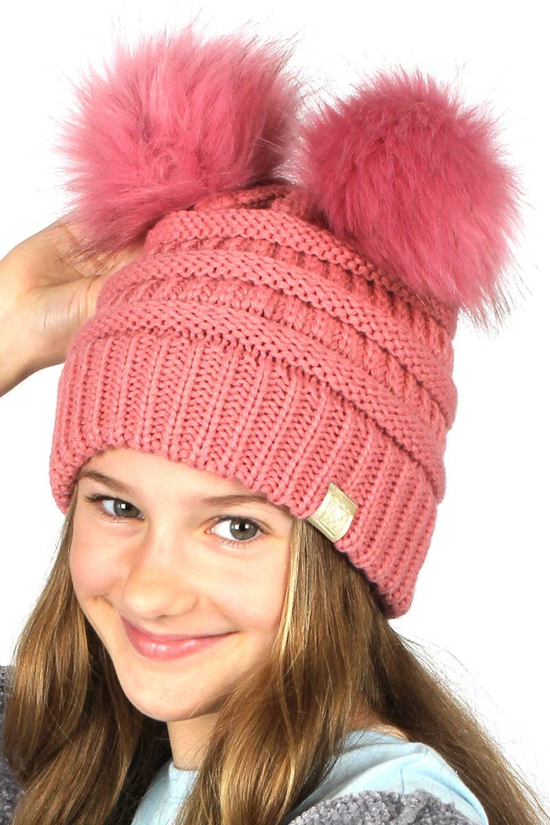Fashion City - Vendita all'ingrosso Berretto - Bambini - Berretto invernale per bambini con doppio pompon12