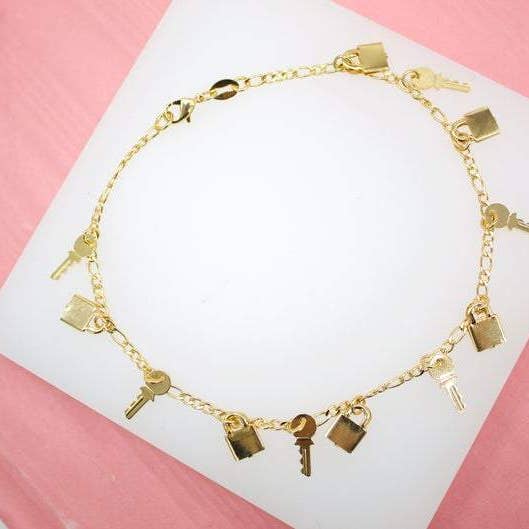 MIA Jewelry – Pulseira de tornozelo por atacado – Tornozeleira cheia de ouro 18K com chave e fechadura