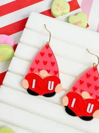 'I Heart You' Gnome Dangle Earrings for wholesale by Prep Obsessed Wholesale