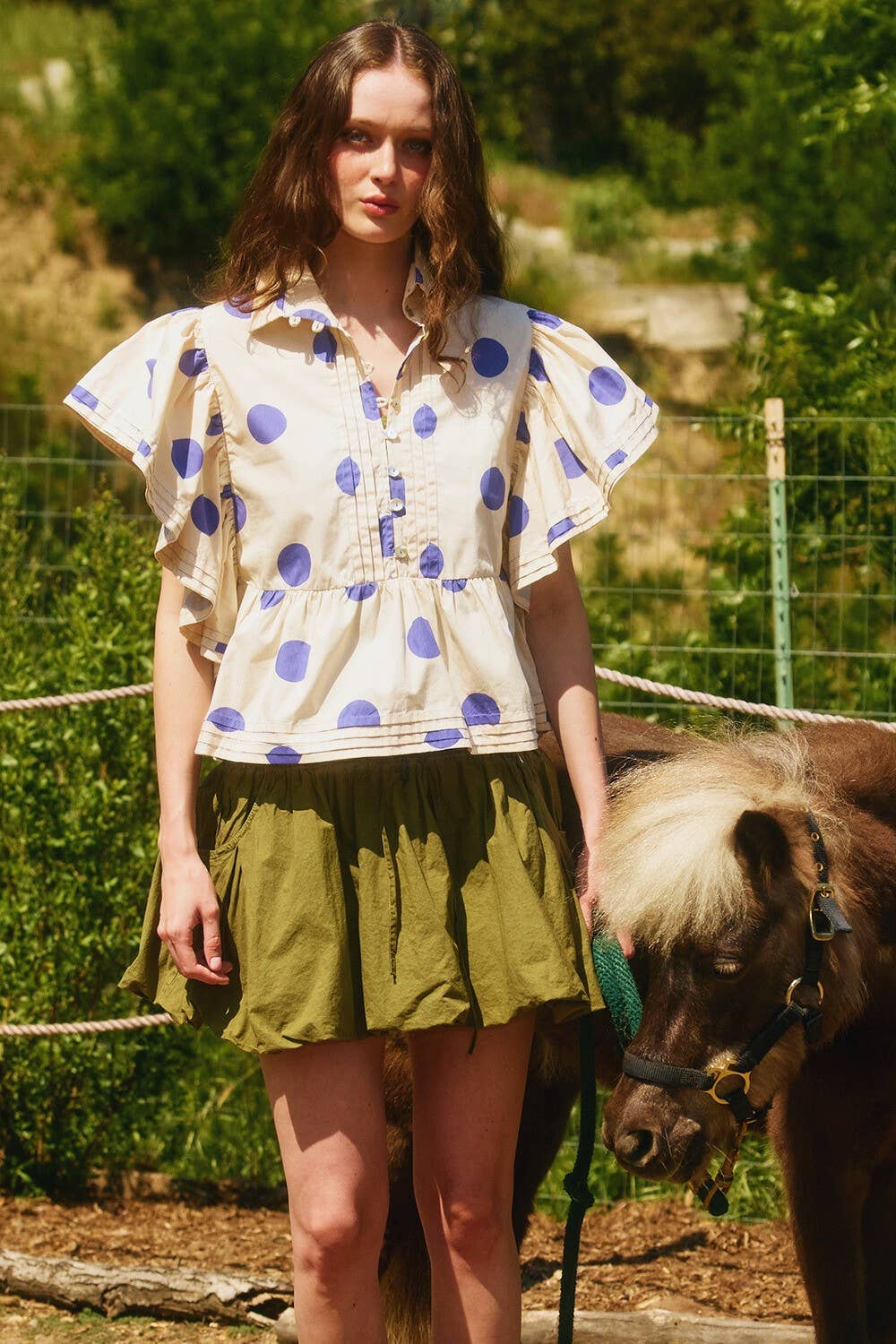 BUCKETLIST INC - Wholesale Blouse - Women's - IT2337 Ruffle Sleeves Pintuck Detail Polka Dot Print top45