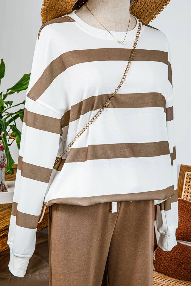 fashionworks - Wholesale Top & Pant Set (NOT Loungewear) - Women's - Striped Drop Shoulder Pullover and Jogger Pants Set*S-3XL9