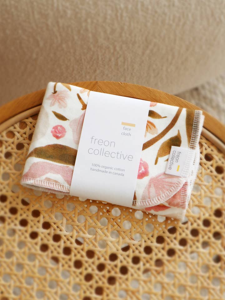 Organic Cotton Face Cloth - Juliet Florals for wholesale by Freon Collective