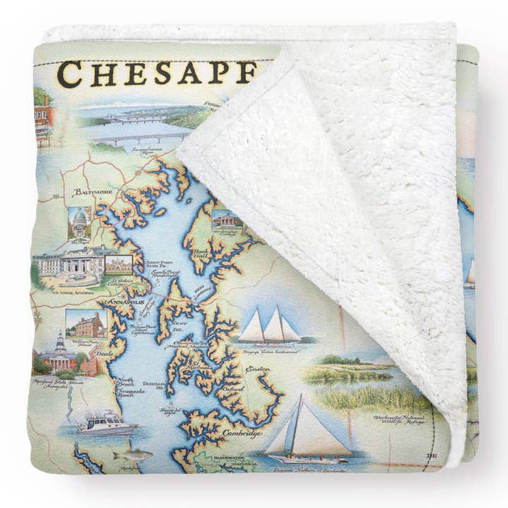 XPLORER MAPS - Wholesale Throw Blanket - Chesapeake Bay Map Fleece Blanket