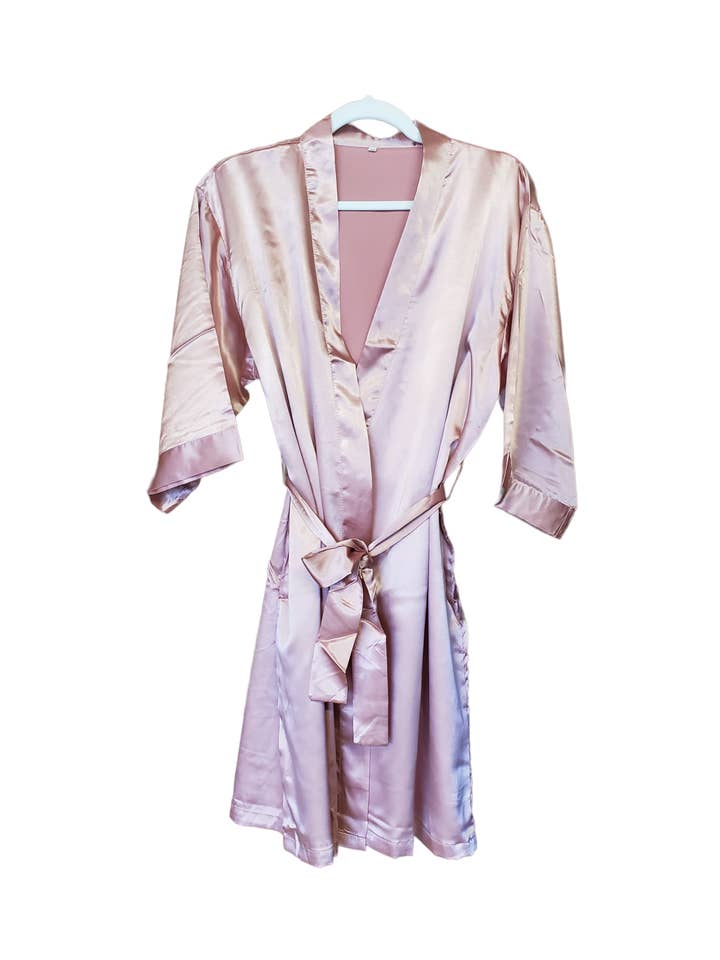 Simple Satin Rose Gold Bridal Robe for wholesale by Valley Girls