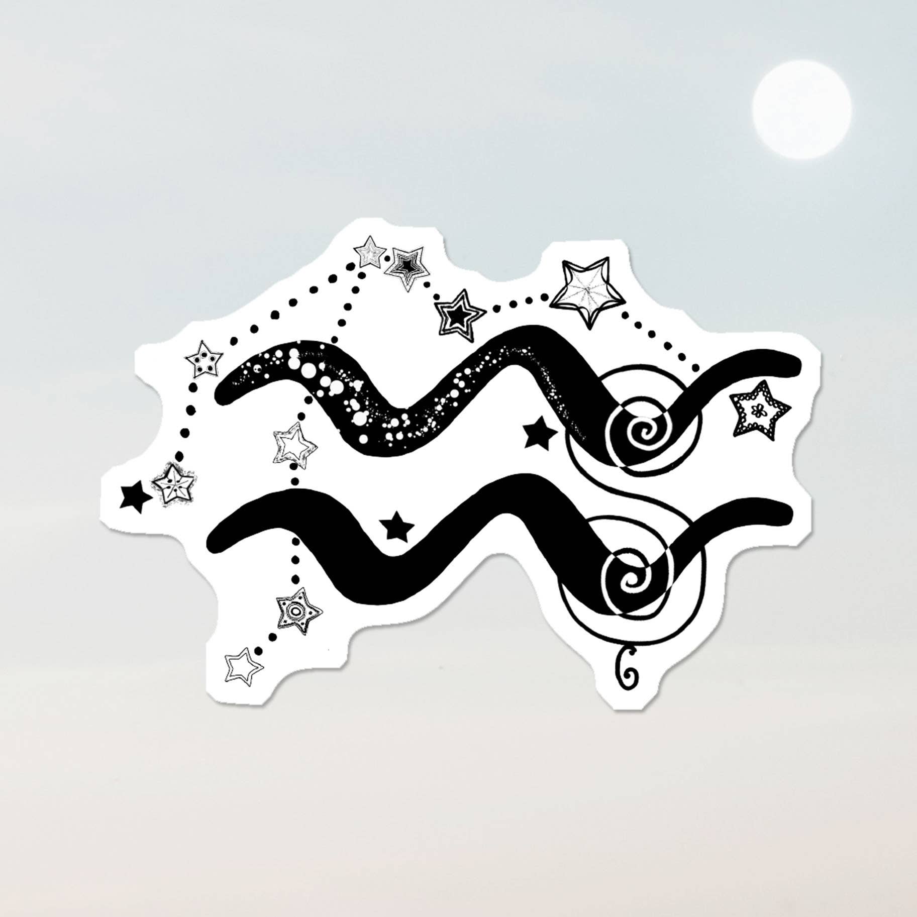 Katekreates - Wholesale Sticker - Aquarius Symbol and Constellation, 3” Zodiac Sticker, White