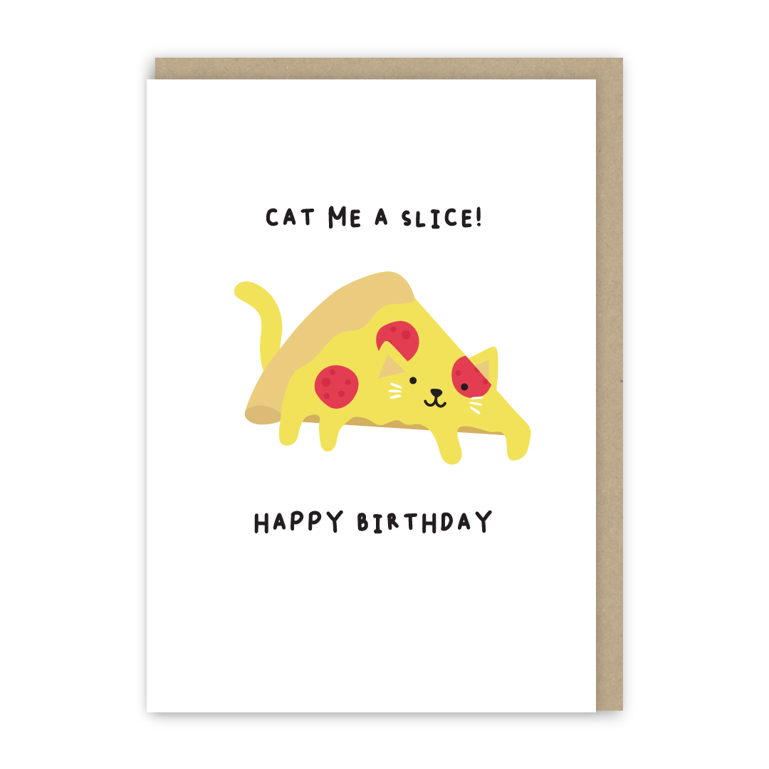 In Real Life – wholesale Birthday card – Cat Pizza Slice Mini Card - Premium Uncoated Paper0