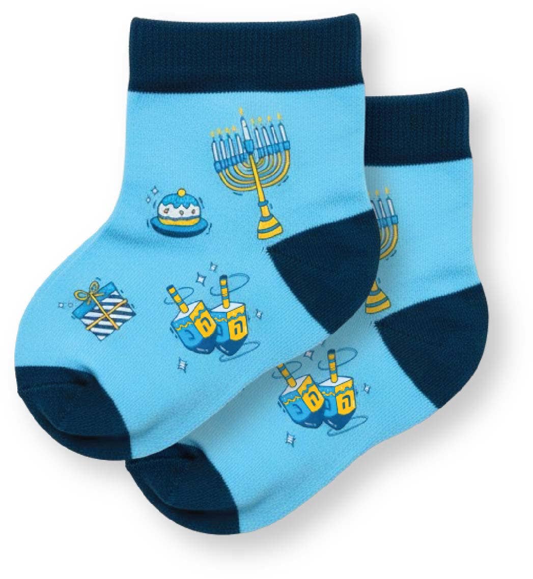Ner Mitzvah - Wholesale Party Favor - Chanukah Toddler Socks - Blue