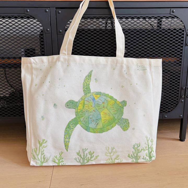 Borsa di tela viaggio oceanico tartaruga verde per la vendita all'ingrosso da parte di ENJOY ILLUSTRATION ART