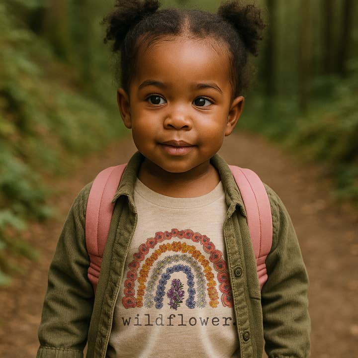 "Wildflower" Rainbow Shirt Flower Nature Clothing for Girls for wholesale by Barefoot Baby