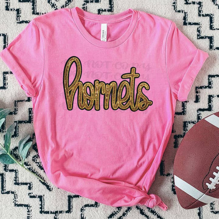 Hornets Faux Gold Sequin Patch DTF Heat Transfer for wholesale by Trendy Transfers