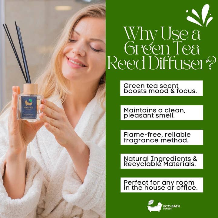 Eco Bath London - Wholesale Reed Diffuser - Eco Bath London Green Tea Reed Diffuser - Refreshing Room Fragrance with Notes of Bergamot and Green Tea, 100ml (3.38 Fl.Oz)4