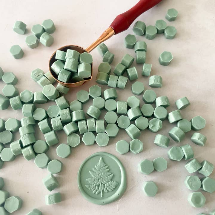 The Natural Paper Company - Wholesale Sealing Wax - Sage Green Sealing Wax Beads - Plastic Free Wax Seal Beads2
