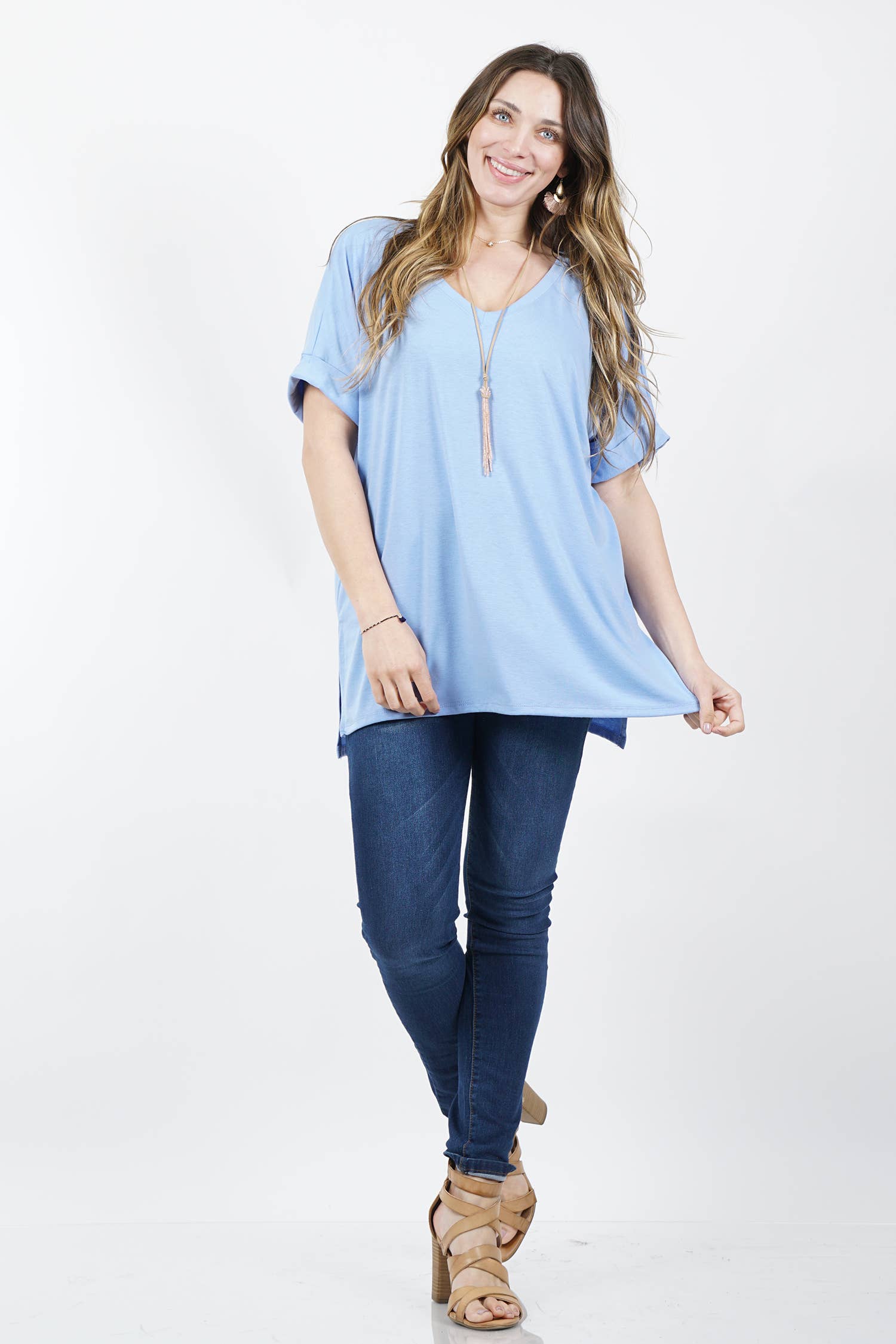 OLIVEMUSTARD  `.Plus size V Neck Top w/ side-slit for wholesale on Faire11