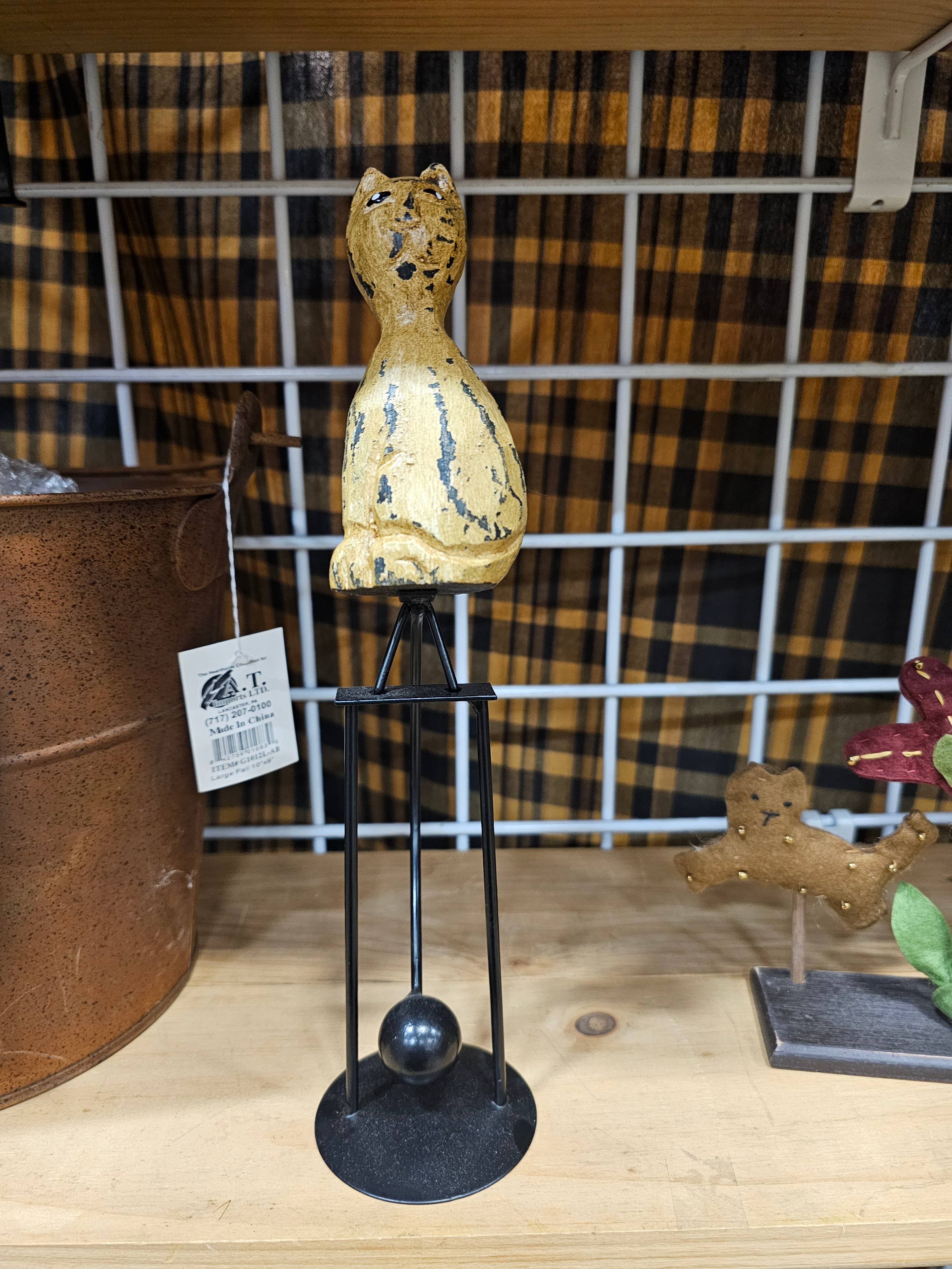 Green Pastures Wholesale - Wholesale Decorative Tabletop Object - Balance Toys -  10'' Wooden Cat1