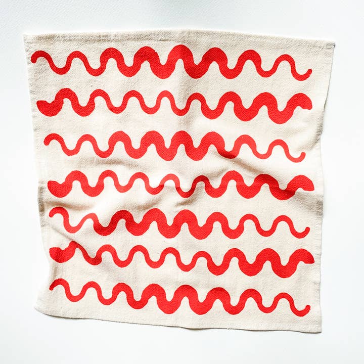 Bright Beige - Wholesale Dinner & Cloth Napkin - Hand Printed Natural Cotton Cloth Napkins, Wavy Stripes