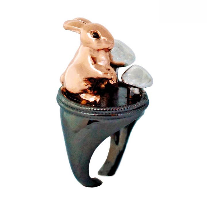 Schwarzer Ruthenium-Wildkaninchenring für den Großhandel von MONVATOO London