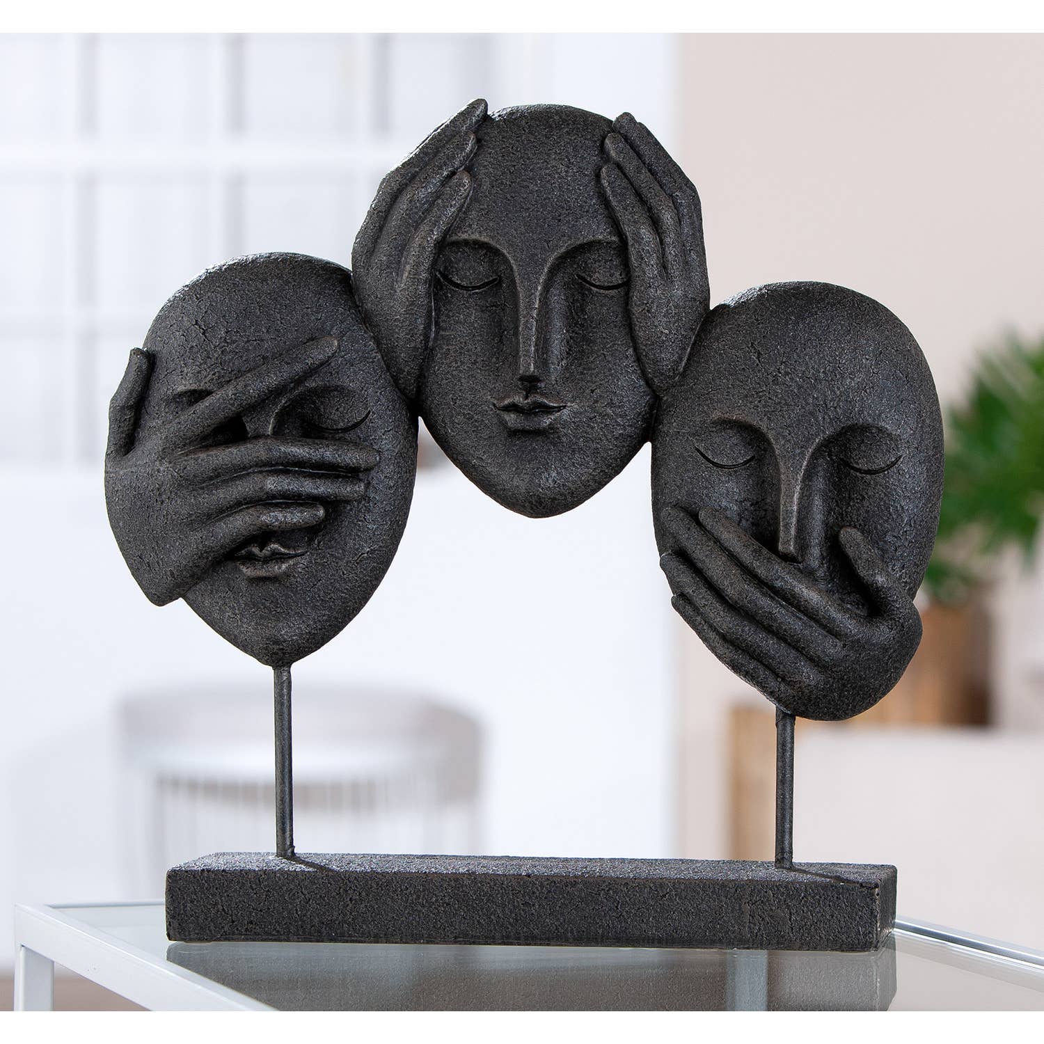 Face sculpture 3 faces, black h.29.5 cm for wholesale on Faire1