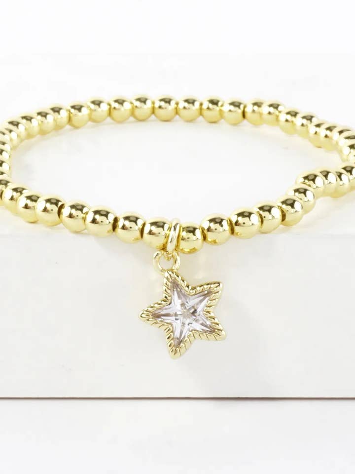 Dainty CZ Star Charm Stainless Steel Bracelet for wholesale by Wild Honey