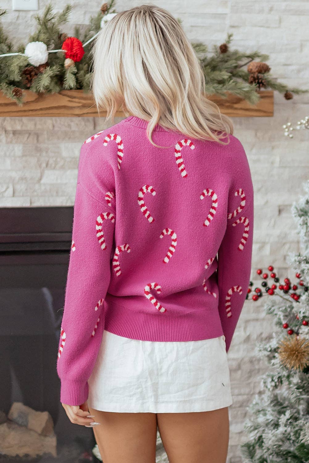 PRETTY BASH - Wholesale Knit Sweater - Women's - Christmas Candy Cane Drop Shoulder Sweater1