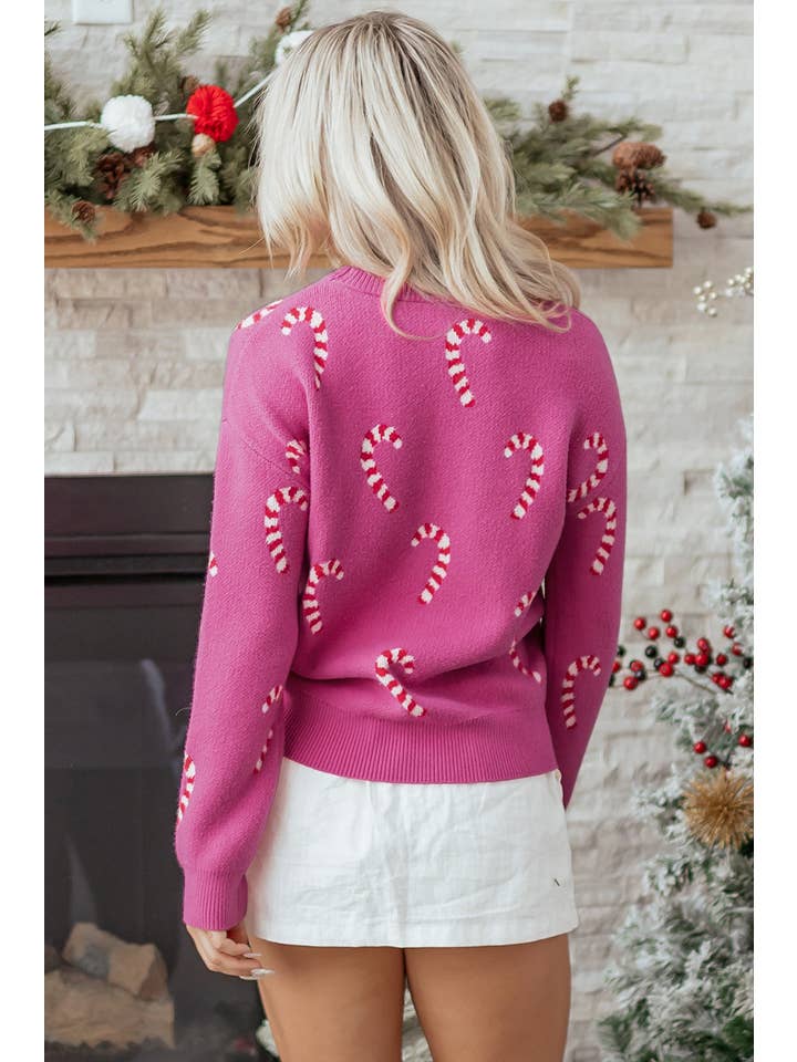 PRETTY BASH - Wholesale Knit Sweater - Women's - Christmas Candy Cane Drop Shoulder Sweater1