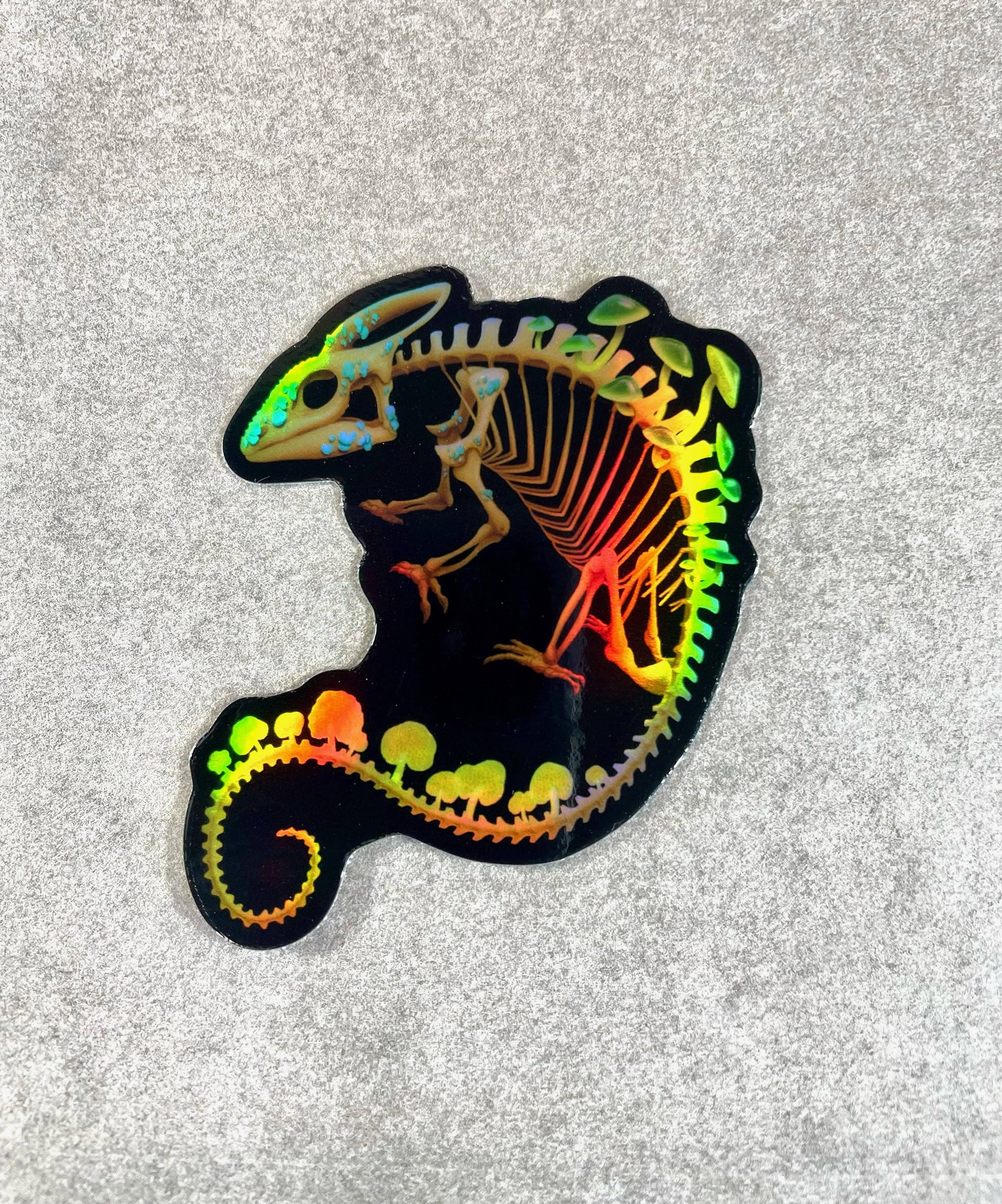Two Twisted Dragons - Wholesale Sticker - Fungal Chameleon Skeleton Holographic Vinyl Sticker1