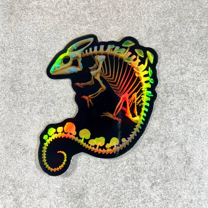Two Twisted Dragons - Wholesale Sticker - Fungal Chameleon Skeleton Holographic Vinyl Sticker1