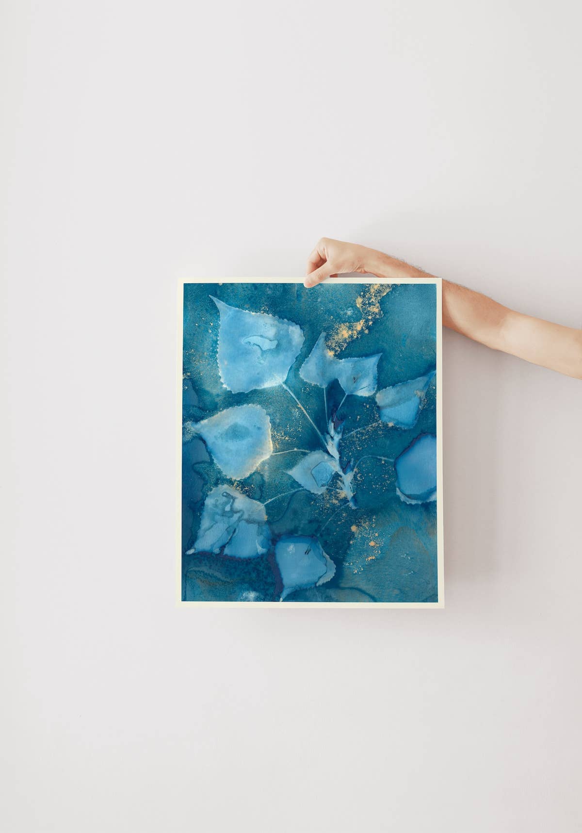 Far Mountain Studio - Wholesale Art Print - "Cyan Leaf Splash" Blue Fine Art Print 8"x10" Unframed1