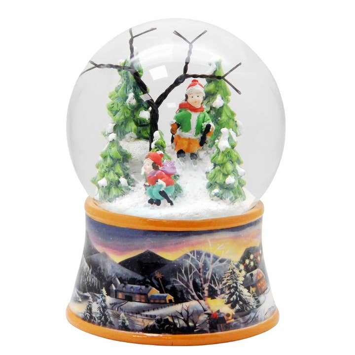 Boule à neige nostalgique skieur paysage hivernal pour la vente par Schneekugelhaus