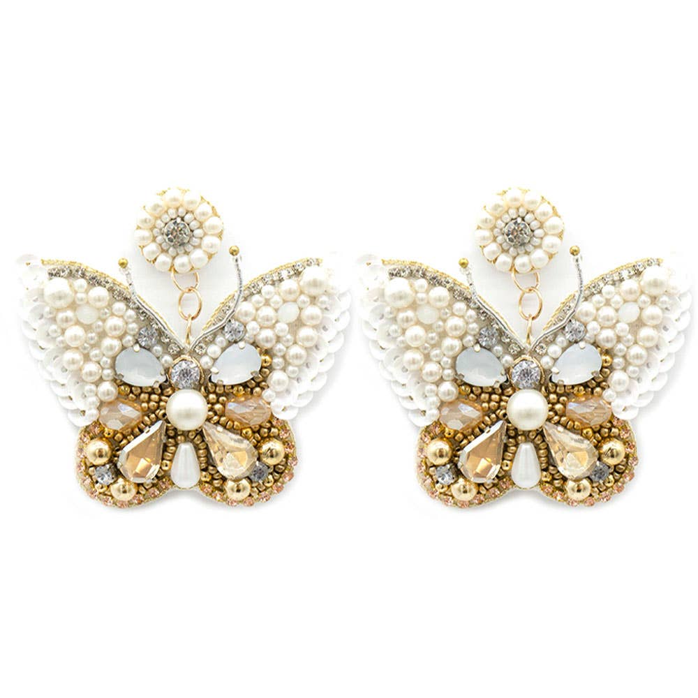 anbfashion - Wholesale Dangle Earrings - PEARL STONE BUTTERFLY DANGLE EARRING 13-67591