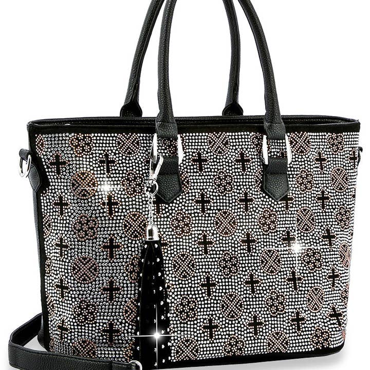 Rhinestone Monogram Design Shopper Tote for wholesale by Handbag Express