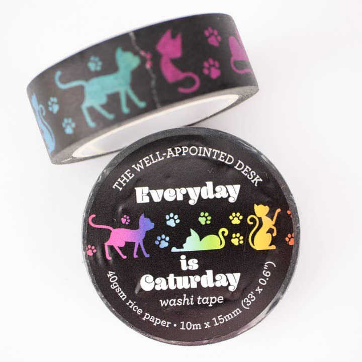 "Everyday is Caturday" Rainbow Cats Washi Tape for wholesale by The Well-Appointed Desk