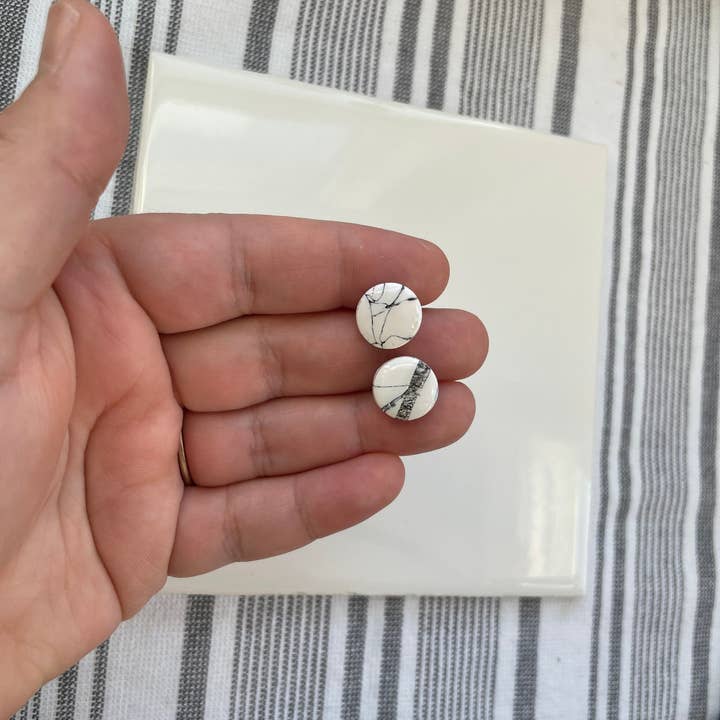 White Marbled Studs: Handmade Polymer Clay Earrings for wholesale by Honeybea Creations WI