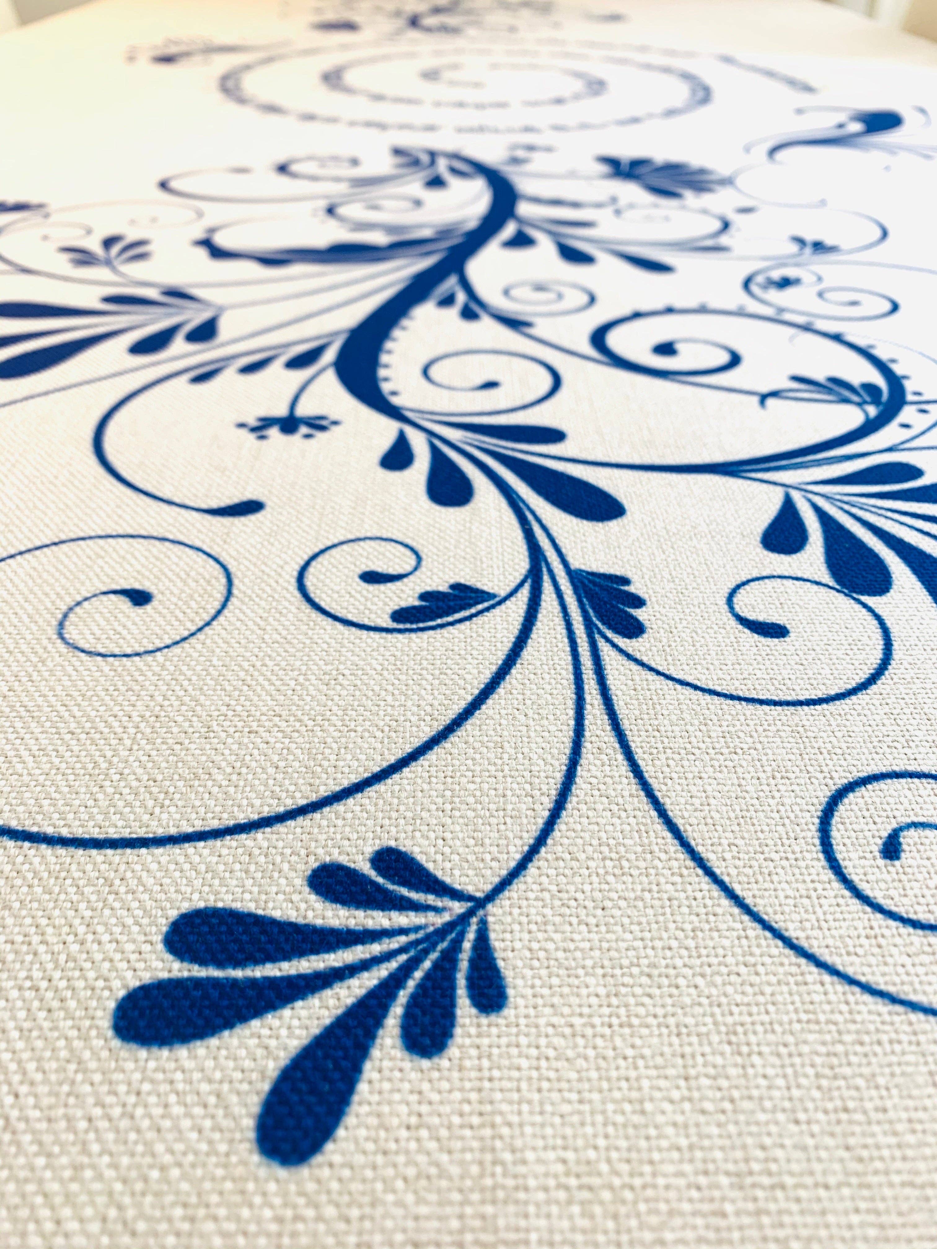 Mensch Kippah – wholesale Tablecloth – Navy Blue Shalom Aleichem Tablecloth2