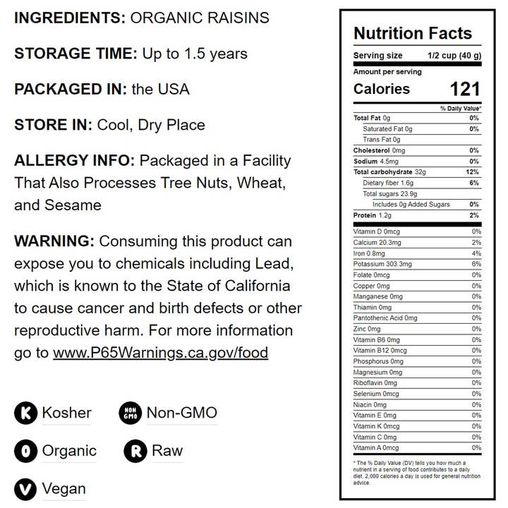 Food To Live - Wholesale Dried/Dehydrated Fruit - California Organic Raisins – Thompson Seedless Select, Raw2
