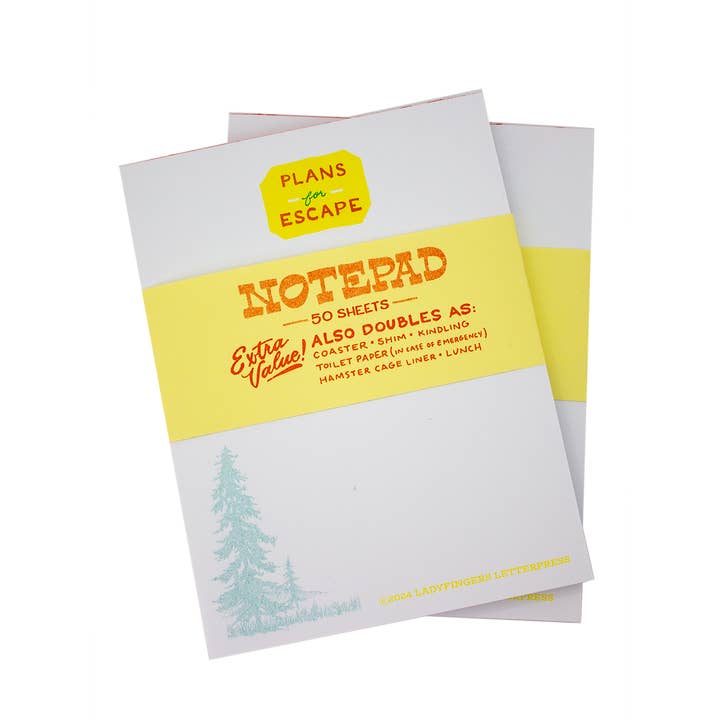 Ladyfingers Letterpress - Wholesale Notepad - Plans for Escape Risograph Notepad