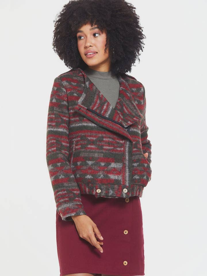 Ethnic Patterned Women's Jacket with Lining Khaki for wholesale by BohoClandestino