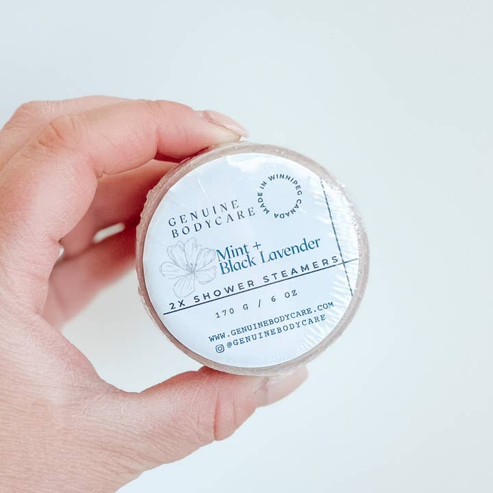 Mint + Black Lavender Shower Steamers (2 Pack) for wholesale by Genuine Bodycare