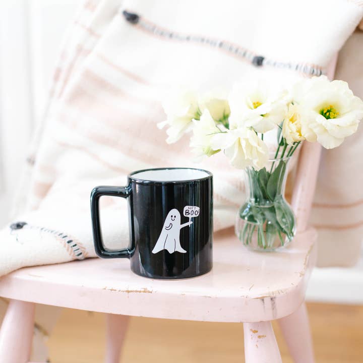 Rachel Allene - Wholesale Coffee Mug - Hey Boo Ghostie | Black Ceramic Mug