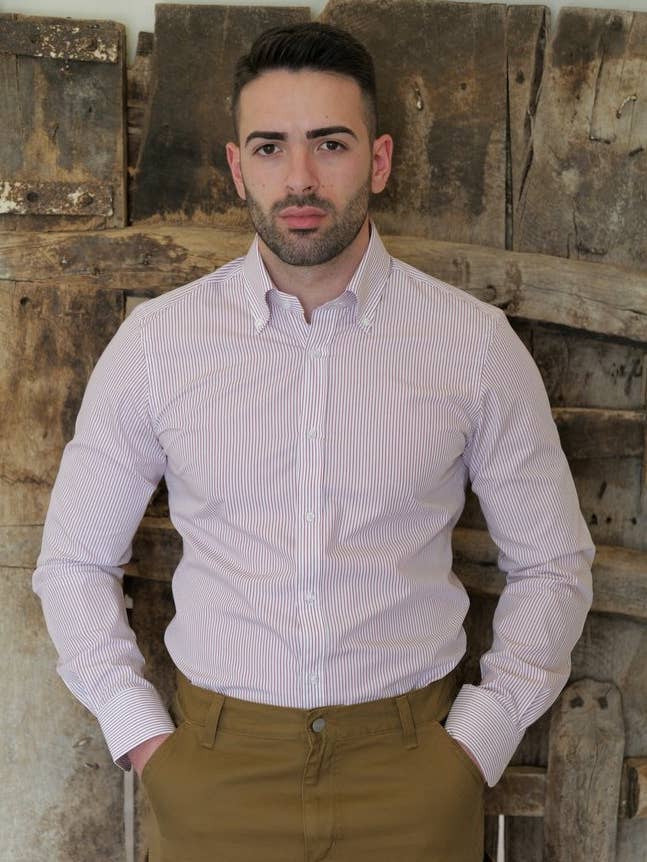 Herre Skjorte I Rød Stribet Bomuld for engroshandel hos Joey & John