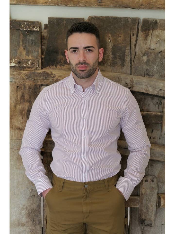 Chemise pour homme en coton rayé rouge pour la vente par Joey & John